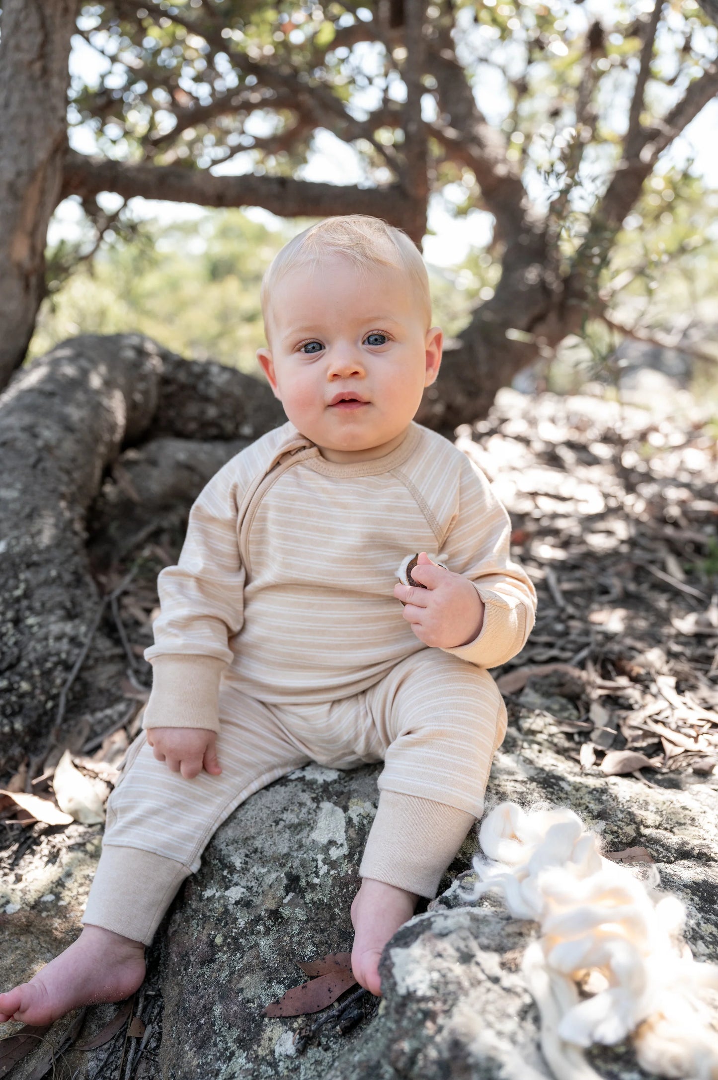 Undyed Organic Cotton Double Stripe Side Zip Romper