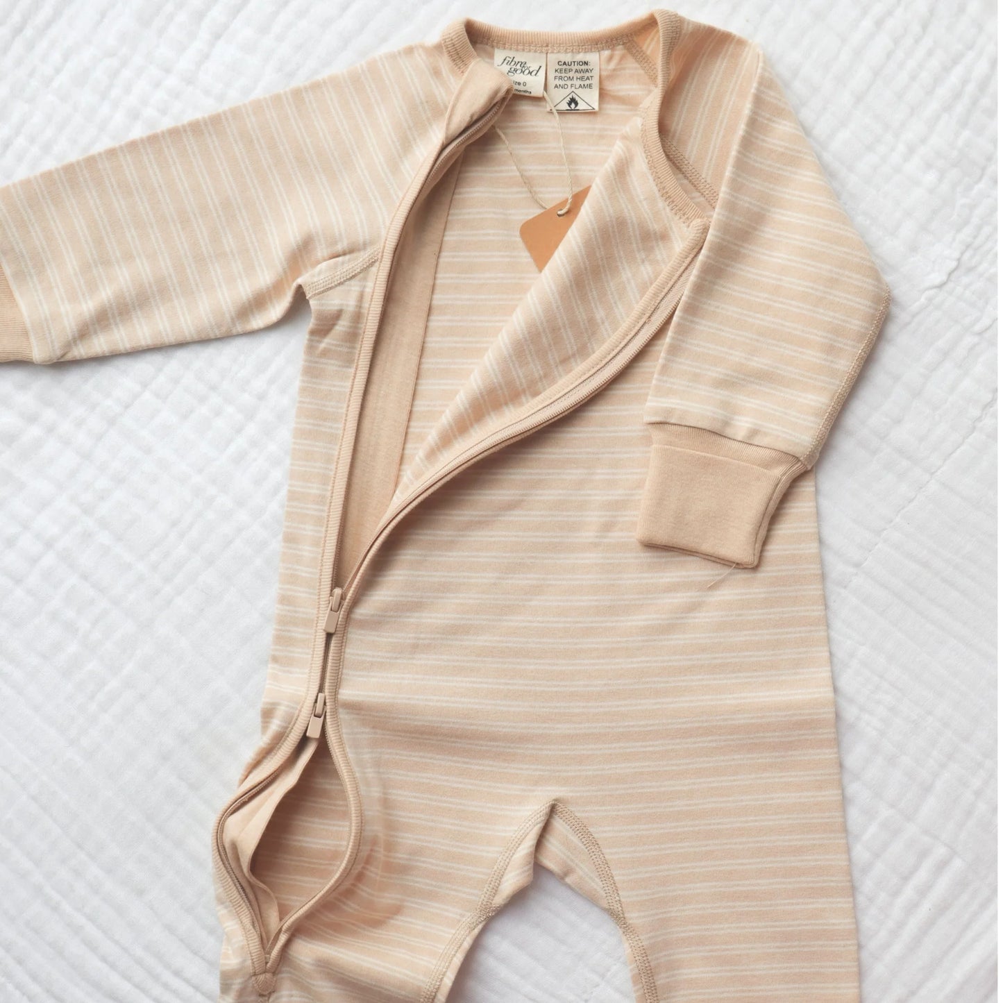 Undyed Organic Cotton Double Stripe Side Zip Romper